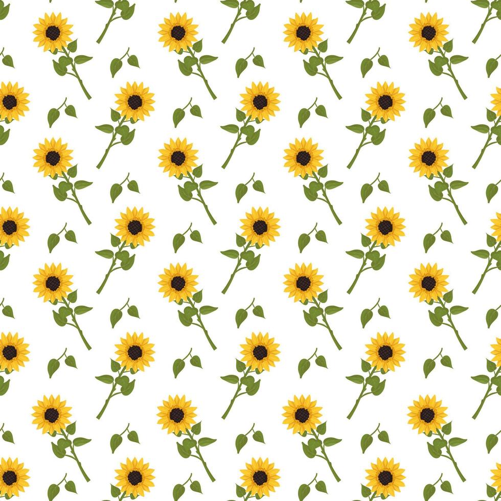 patrón sin costuras con girasoles amarillos sobre fondo blanco. imprimir con elemento de la naturaleza, planta para decoración y diseño. ilustración plana vectorial vector