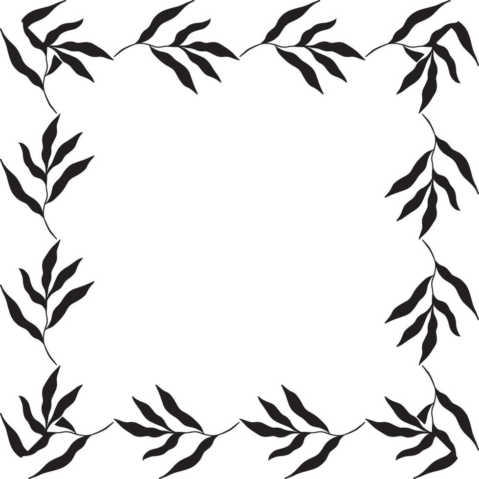 square shaped black frame made of plants on white isolated background vector