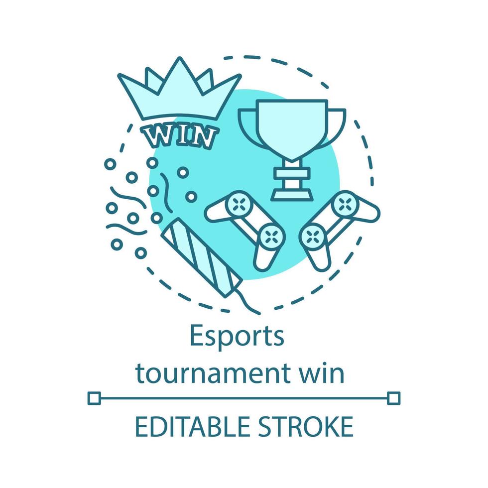 Esports tournament win concept icon. Championship winner trophy. Video gaming champion award. Cyber sport competition idea thin line illustration. Vector isolated outline drawing. Editable stroke