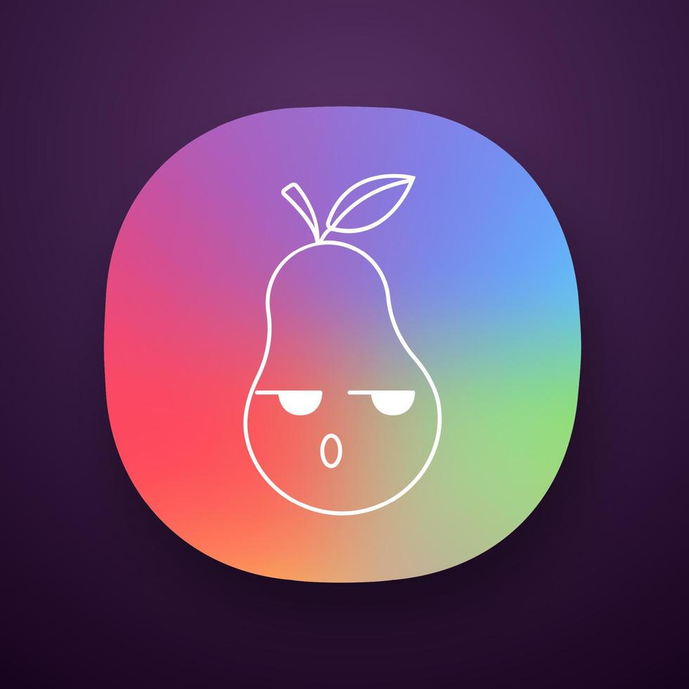 Pear cute kawaii app character. Serious fruit with smiling face. Embarrassed, dissatisfied and sad food. Funny emoji, emoticon. Vector isolated illustration