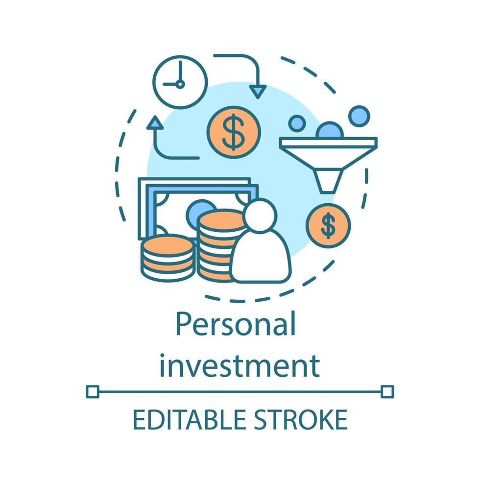 Personal investment concept icon. Management. Asset performance. Financing, production, profit. Business process idea thin line illustration. Vector isolated outline drawing. Editable stroke