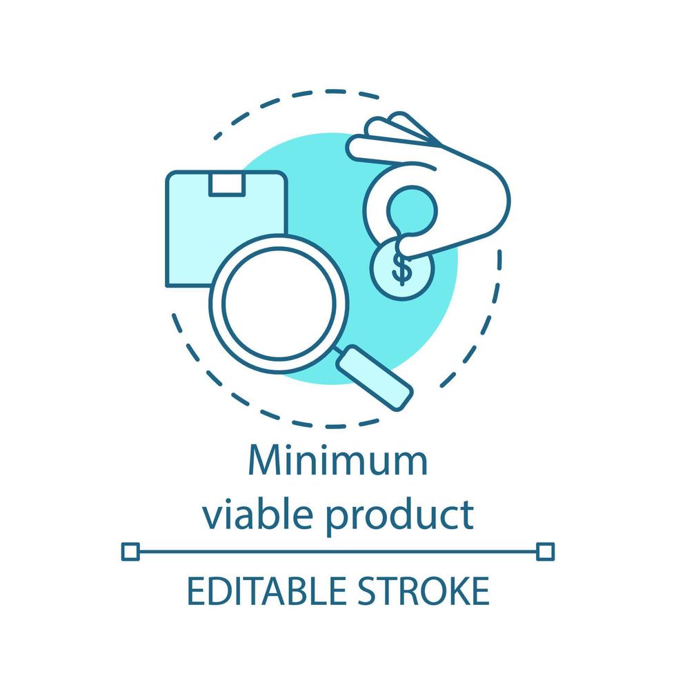 Minimum viable product concept icon. MVP. Giving donation. Charity. Receiving grant. Investment search idea thin line illustration. Vector isolated outline drawing. Editable stroke