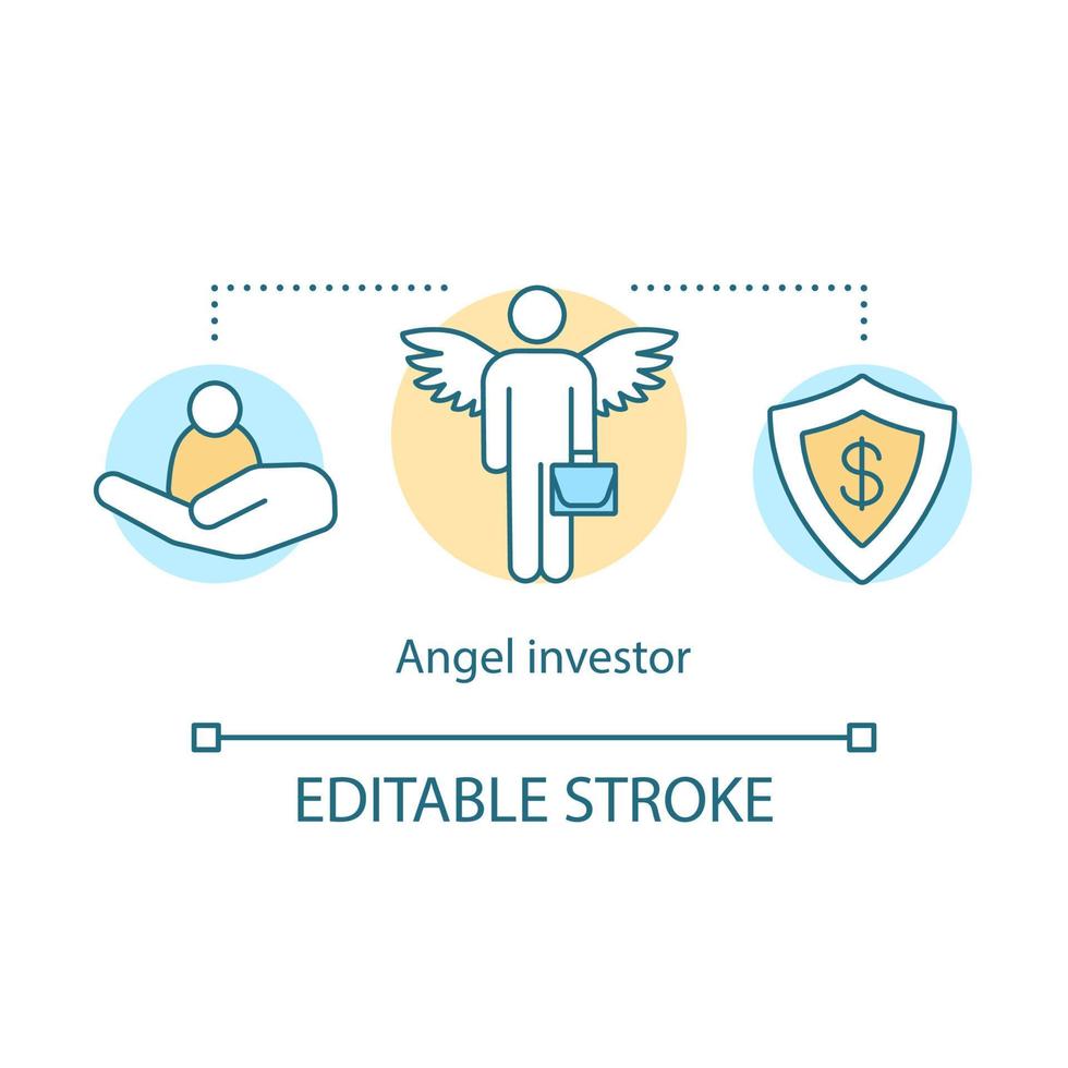 Angel investor concept icon. Financial support. Business mentor, assistant. Informal investor. Insurance agent idea thin line illustration. Vector isolated outline drawing. Editable stroke
