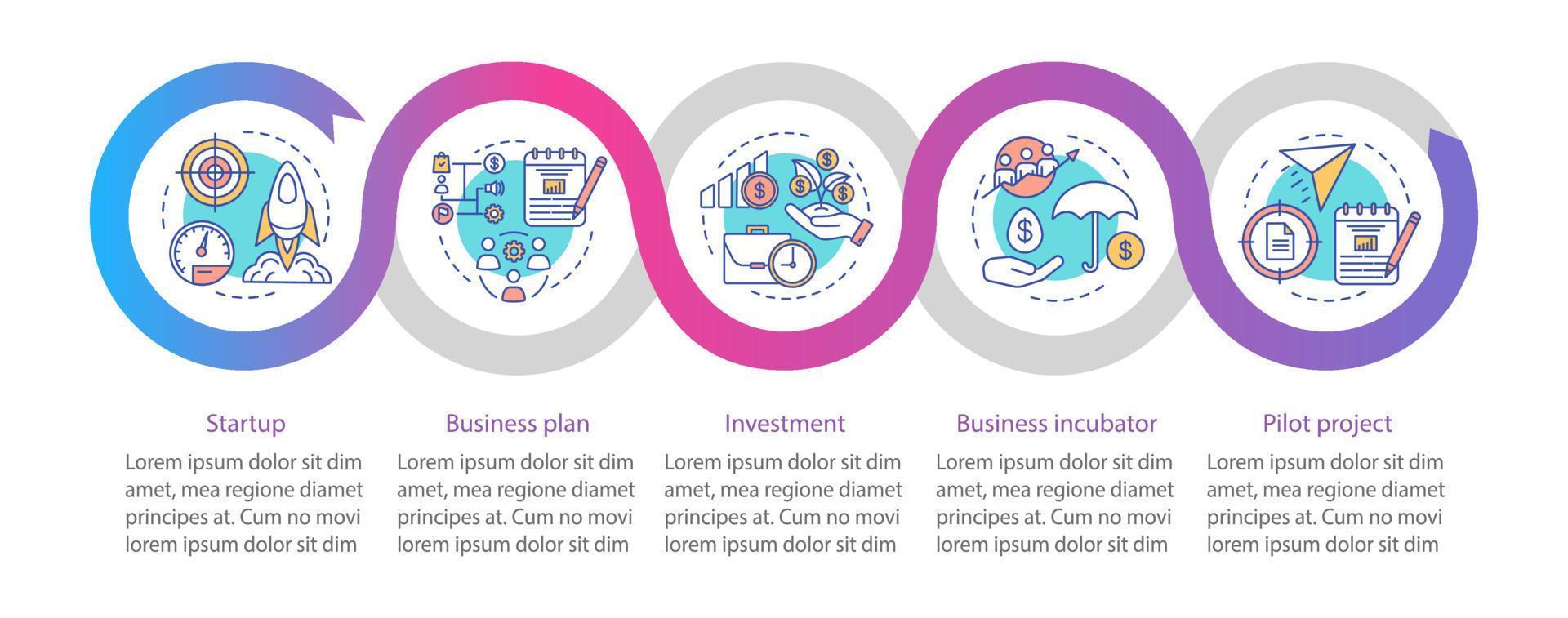 Business industry vector infographic template. Business presentation design elements. Data visualization with five steps and options. Process timeline chart. Workflow layout with linear icons