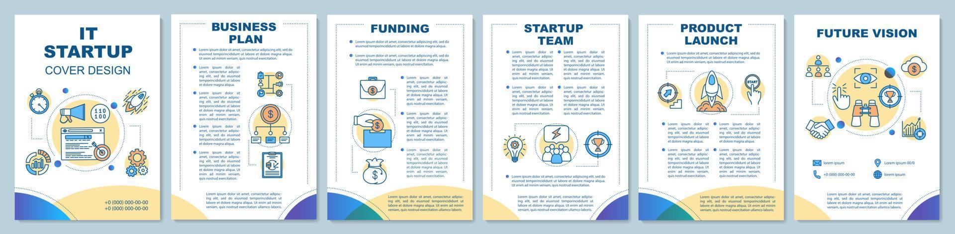 IT startup brochure template layout. Start new business stages. Flyer, booklet, leaflet print design with linear illustrations. Vector page layouts for magazines, annual reports, advertising posters