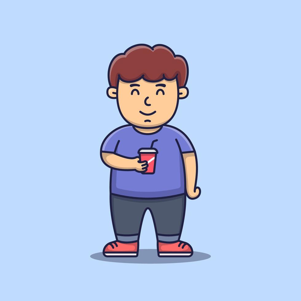 Happy Cute Boy drink soda, Boy eating junk food vector