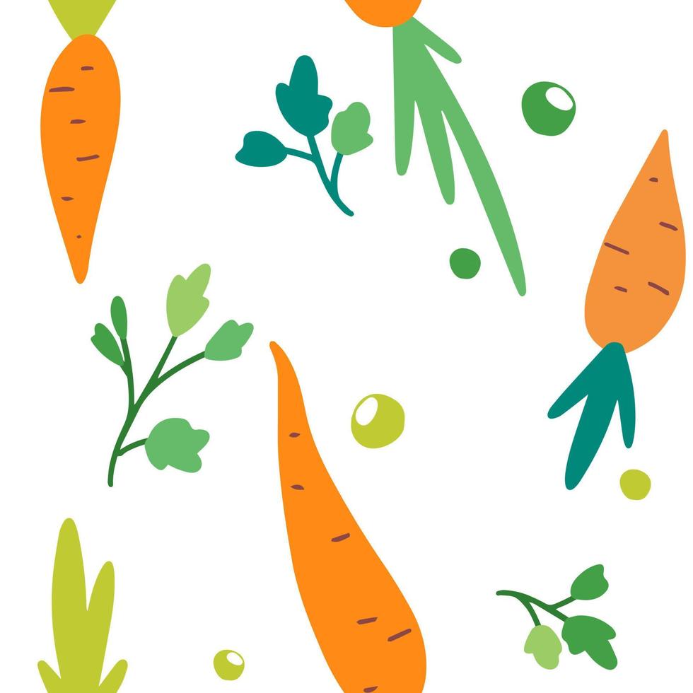 seamless, vector, zanahorias, y, guisantes verdes, patrón vector