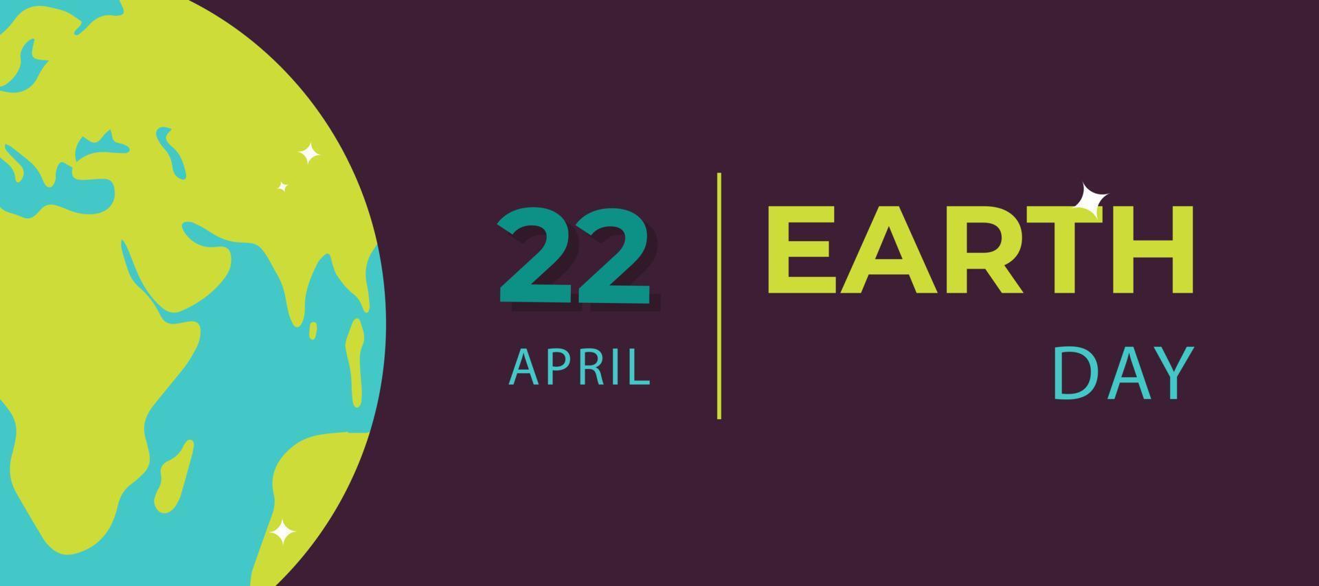Earth day banner. Planet earth on dark background with sparks. 22 April. Simple minimal vector illustration.