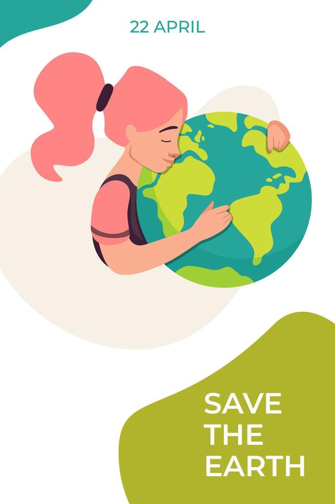 Girl hugs the planet earth vector design