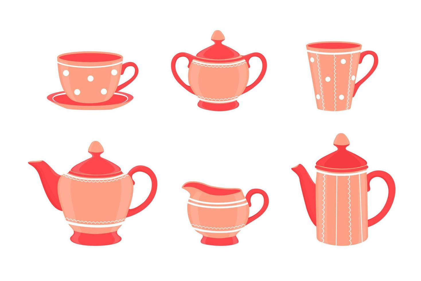 Coffee set or tea set.Tea accessories in the kitchen. Vector cartoon illustration