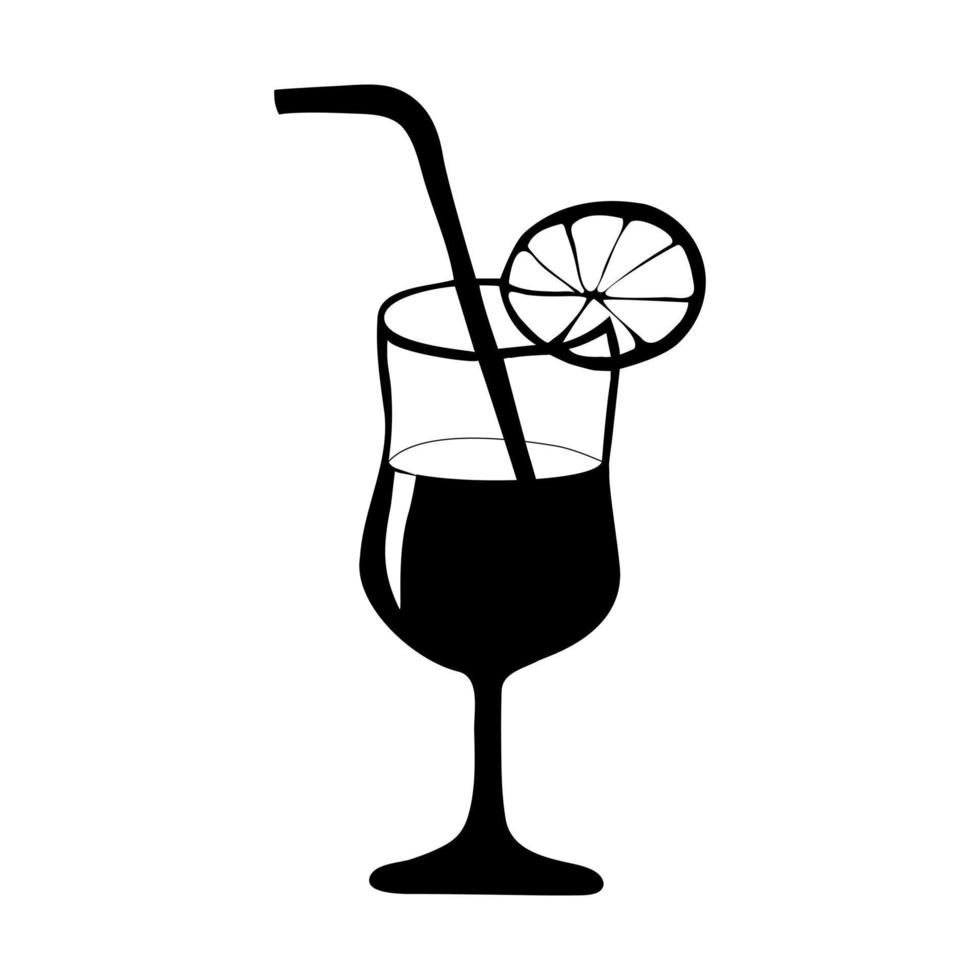 Summer drink in a glass, drawn by hand. Vector illustration in doodle style.