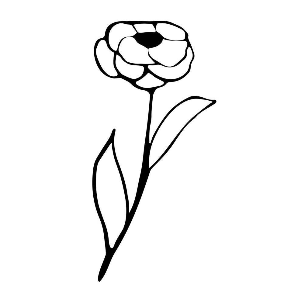 Handmade stylized rose flower silhouette. Vector illustration in doodle style.