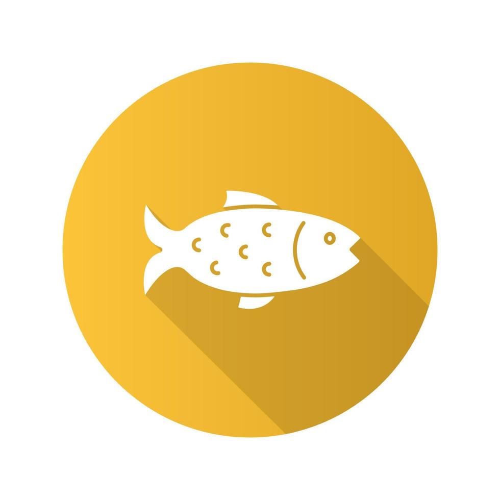 icono de glifo de sombra larga de diseño plano de pescado. pesca con caña. ilustración de silueta vectorial vector