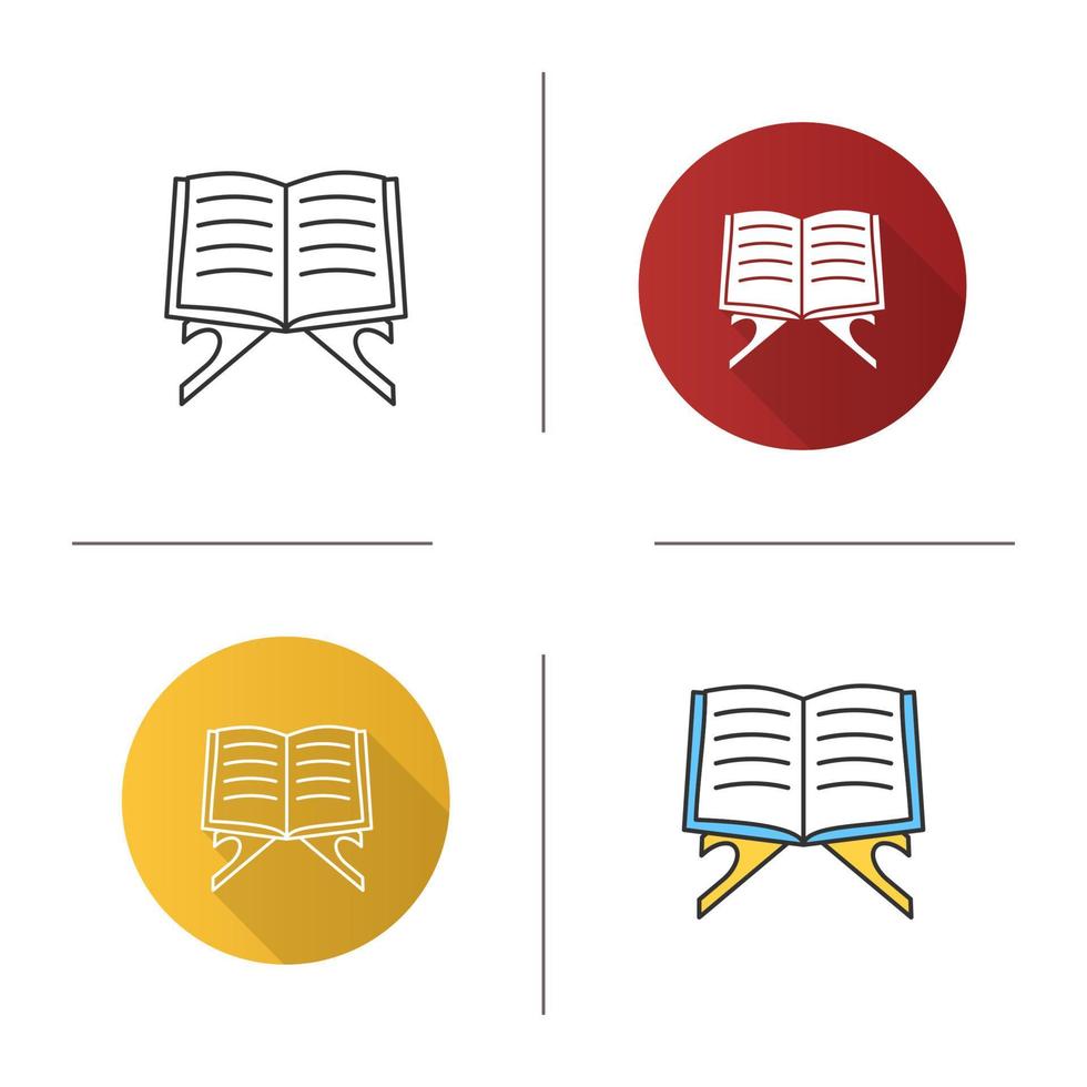 Open quran book icon. Flat design, linear and color styles. Islamic religion. Koran. Isolated vector illustrations