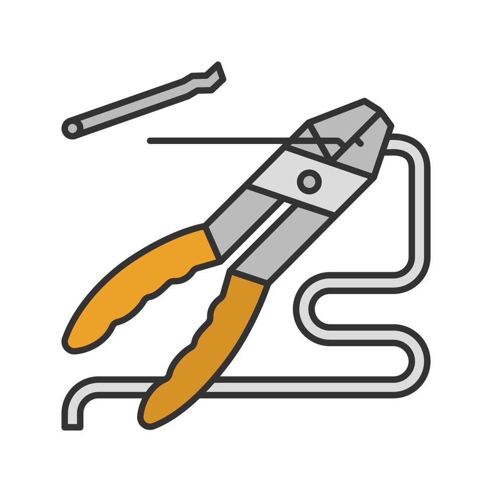 Combination pliers removing wire insulation color icon. Isolated vector illustration