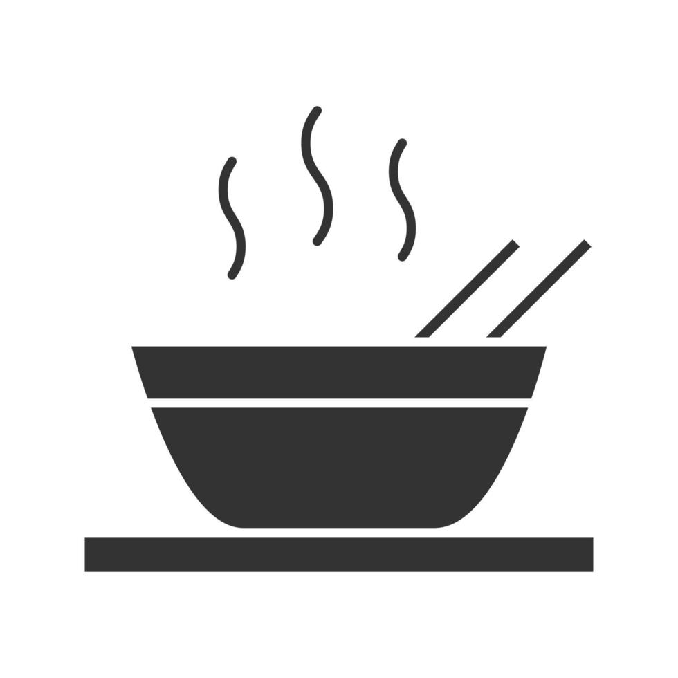 Hot chinese dish glyph icon. Soup, ramen, rice or noodles. Silhouette symbol. Negative space. Vector isolated illustration