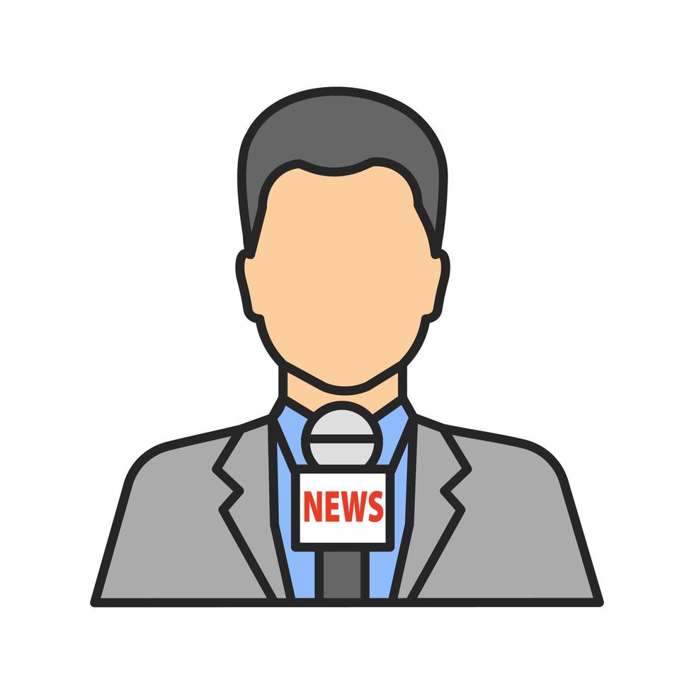 TV presenter color icon. News reporter with microphone. TV host. Isolated vector illustration