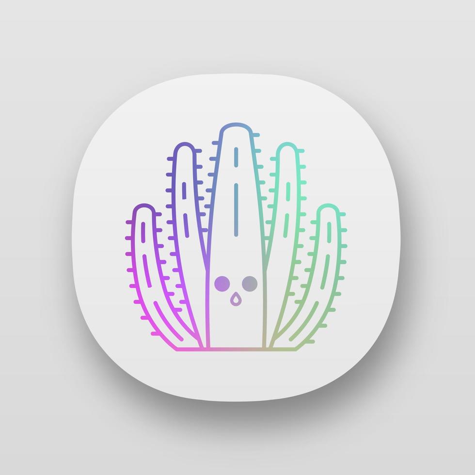Organ pipe cactus app icon. Cactus with hushed face. Wild Pitahaya cacti. Unhappy surprised tropical plant. UI UX user interface. Web or mobile applications. Vector isolated illustrations