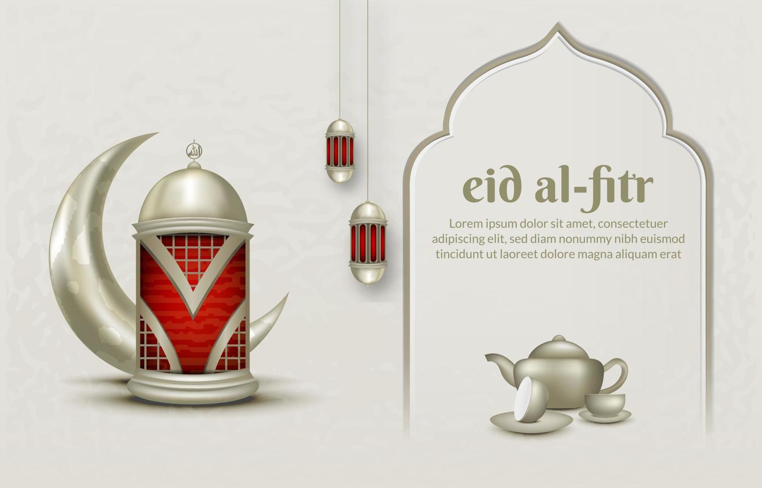 Islamic greeting eid mubarak card template, background with lantern and crescent moon vector