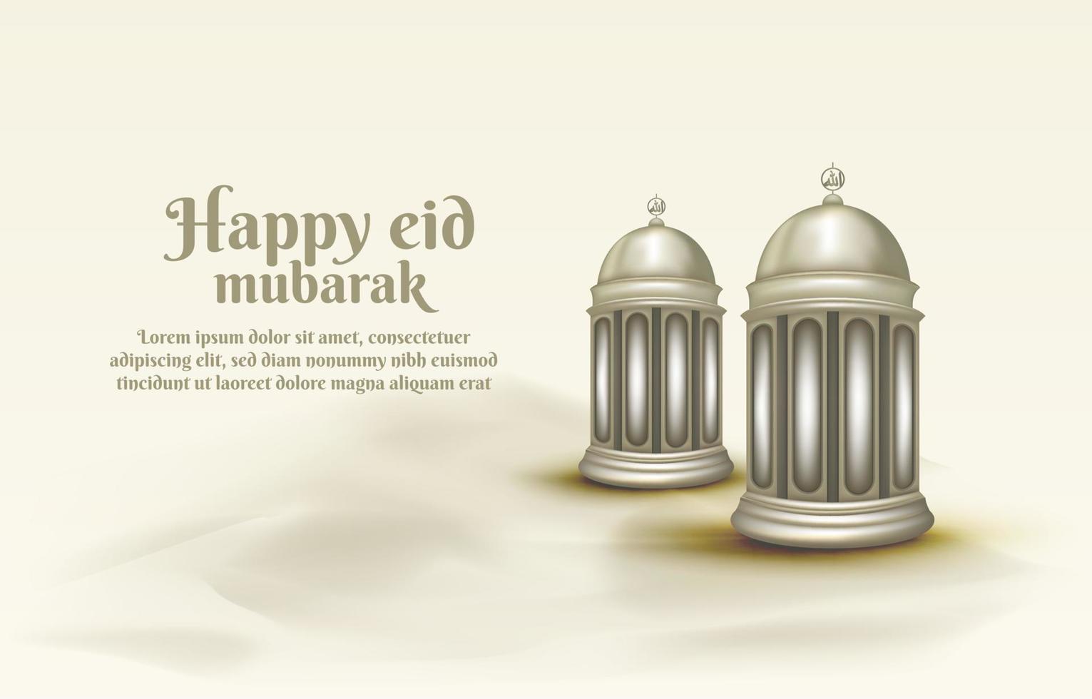 Islamic greeting eid mubarak card template, background with lantern vector