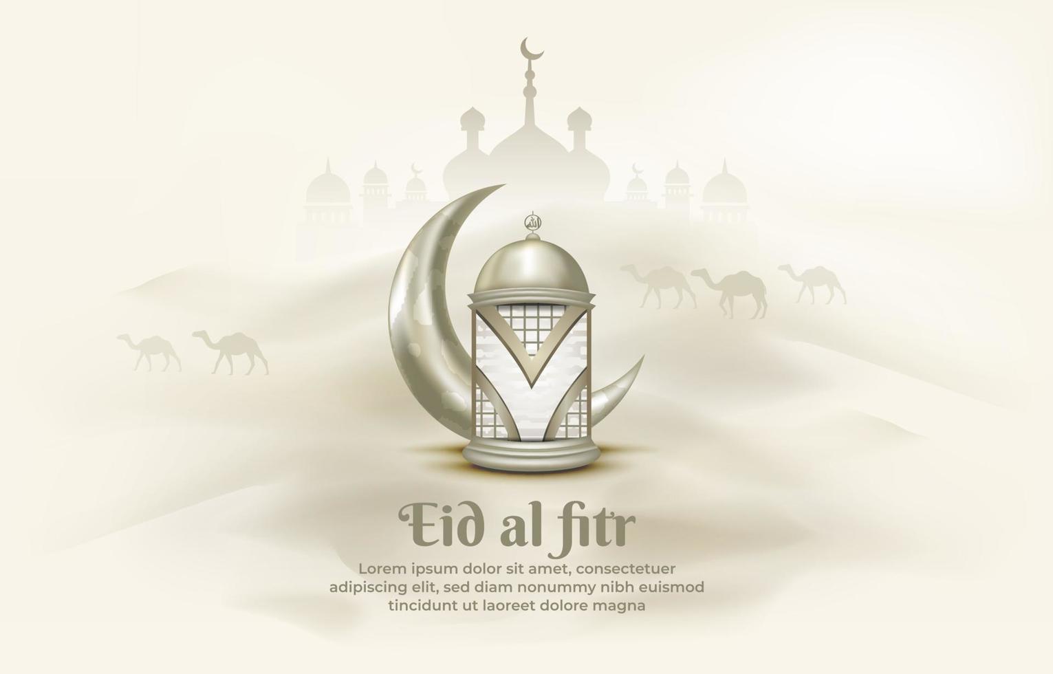 plantilla de tarjeta de saludo islámico eid mubarak, fondo con linterna y luna creciente vector