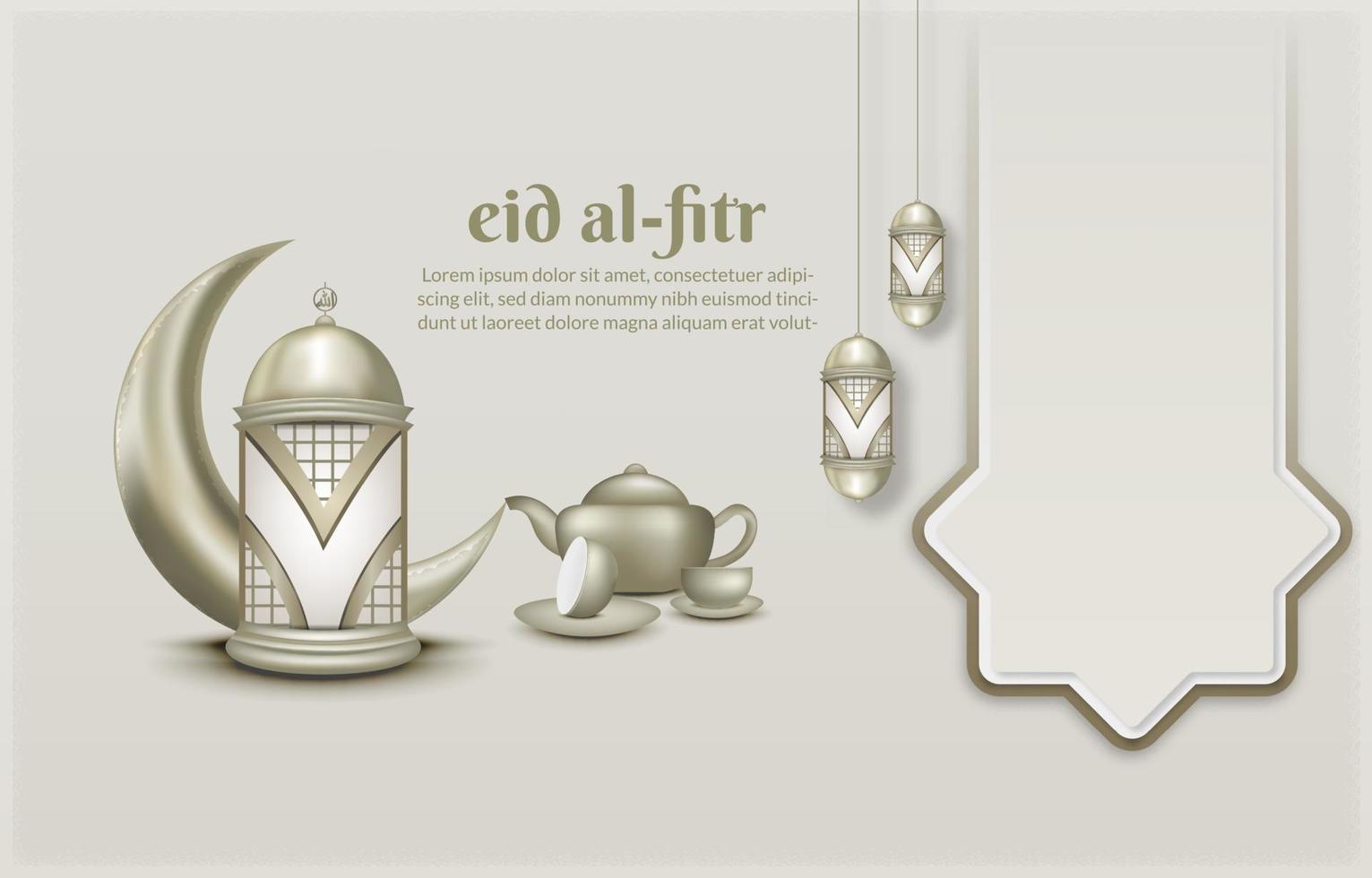 Islamic greeting eid mubarak card template, background with lantern and crescent moon vector