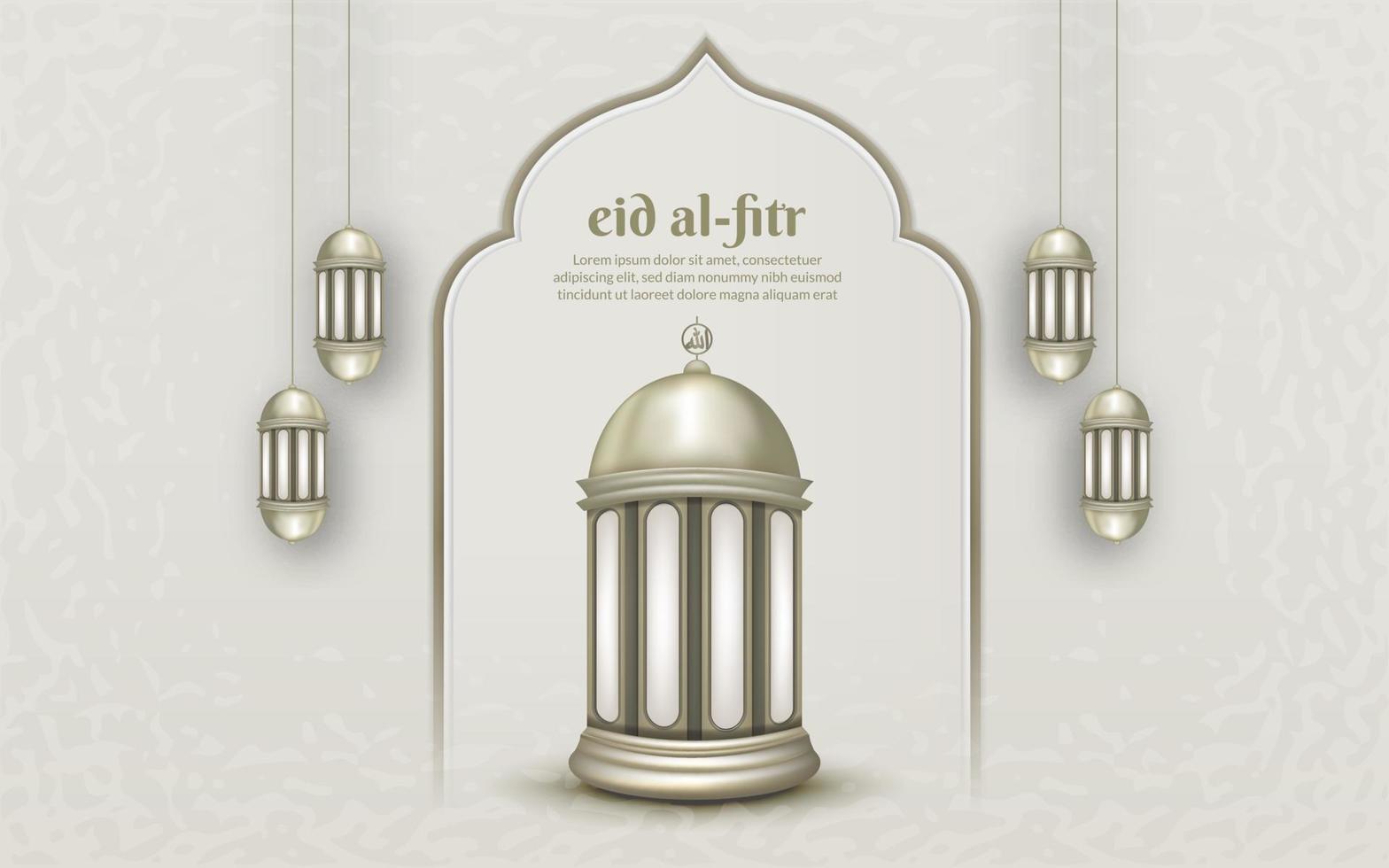 Islamic greeting eid mubarak card template, background with lantern vector