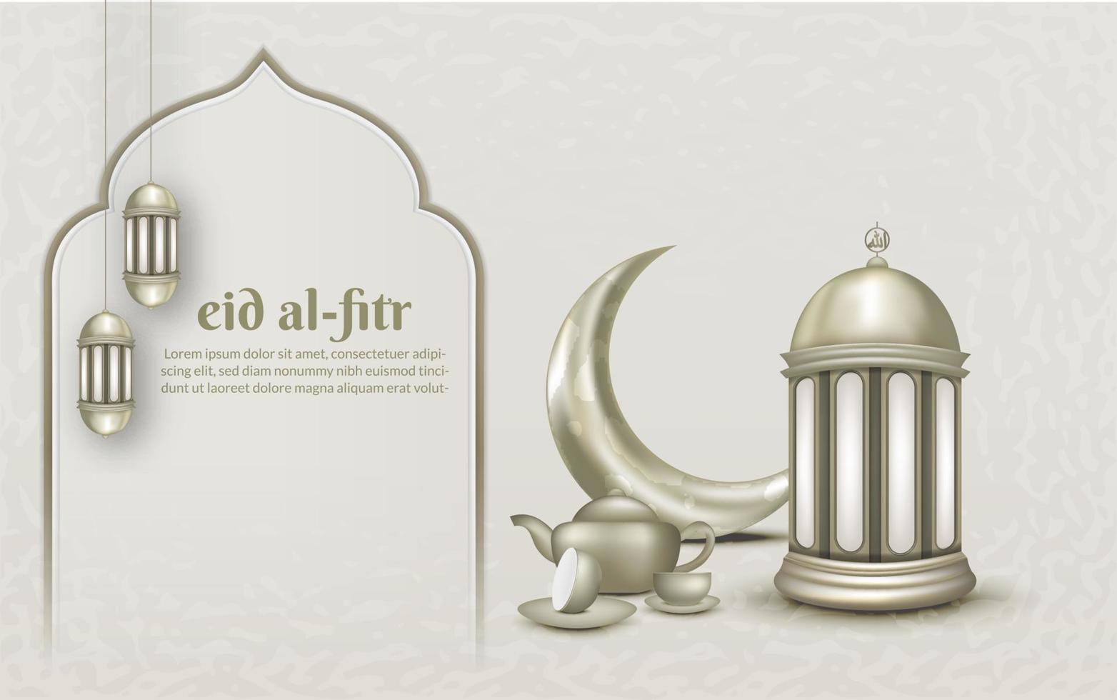 Islamic greeting eid mubarak card template, background with lantern and crescent moon vector