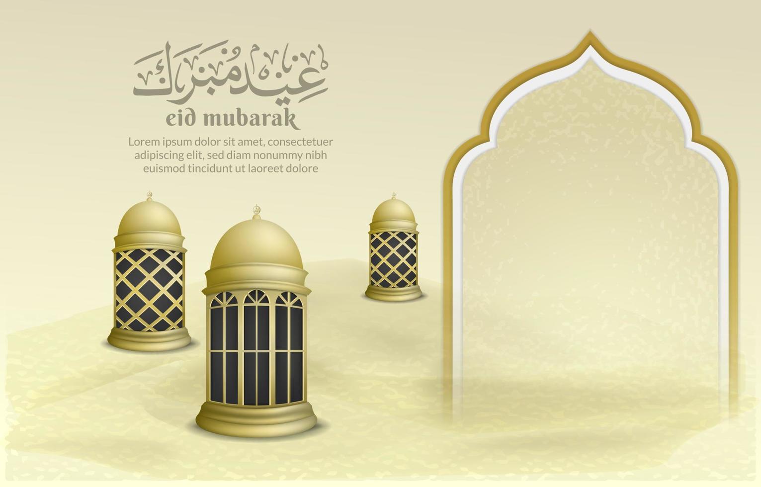 Islamic greeting eid mubarak card template, background with lantern vector