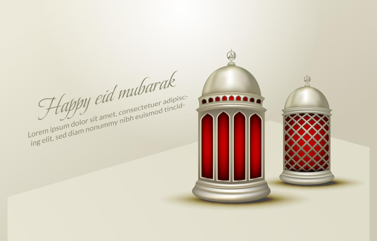 Islamic greeting eid mubarak card template, background with lantern vector