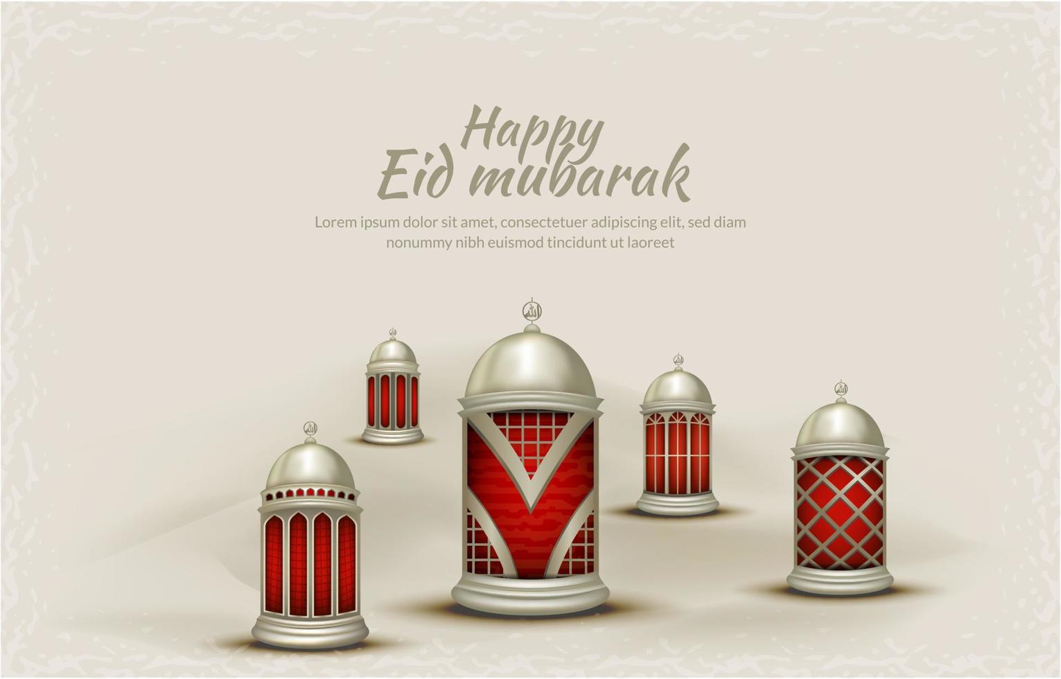 Islamic greeting eid mubarak card template, background with lantern vector