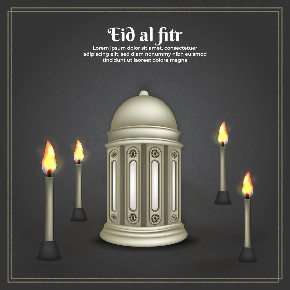 Islamic greeting eid mubarak card template, background with lantern and crescent moon vector