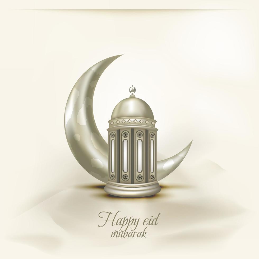 Islamic greeting eid mubarak card template, background with lantern and crescent moon vector