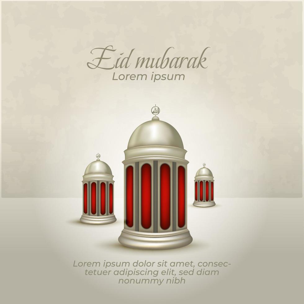 Islamic greeting eid mubarak card template, background with lantern vector