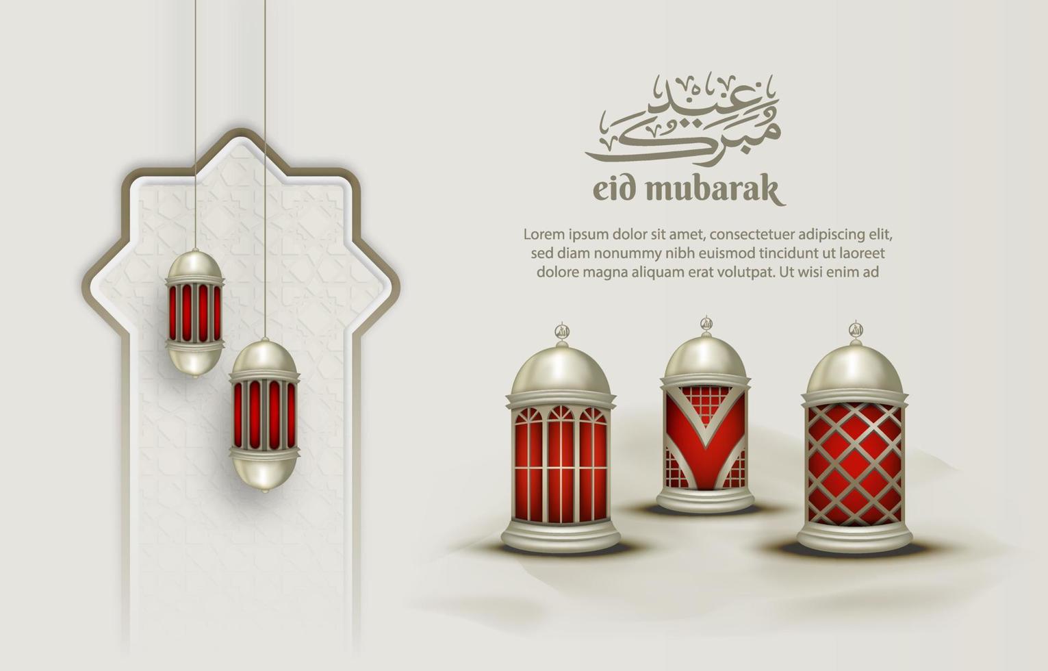 Islamic greeting eid mubarak card template, background with lantern vector