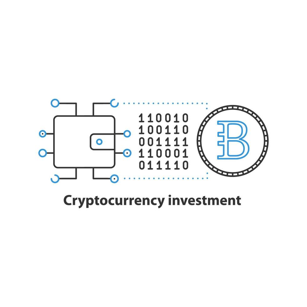 Cryptocurrency investment concept icon. Bitcoin mining idea thin line illustration. Digital wallet. Vector isolated outline drawing