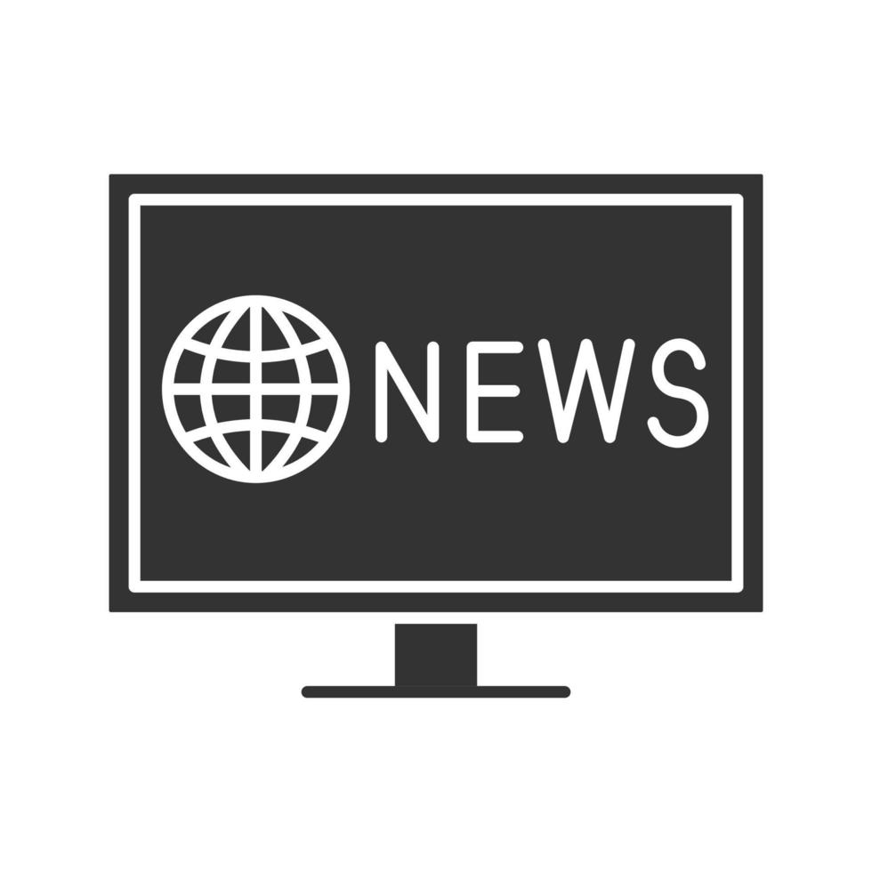 TV news glyph icon. Newscast. Silhouette symbol. Negative space. Vector isolated illustration