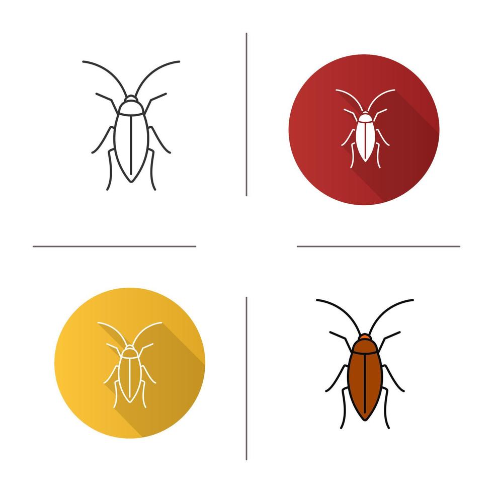 icono de cucaracha. Diseño plano, estilos lineales y de color. ilustraciones de vectores aislados