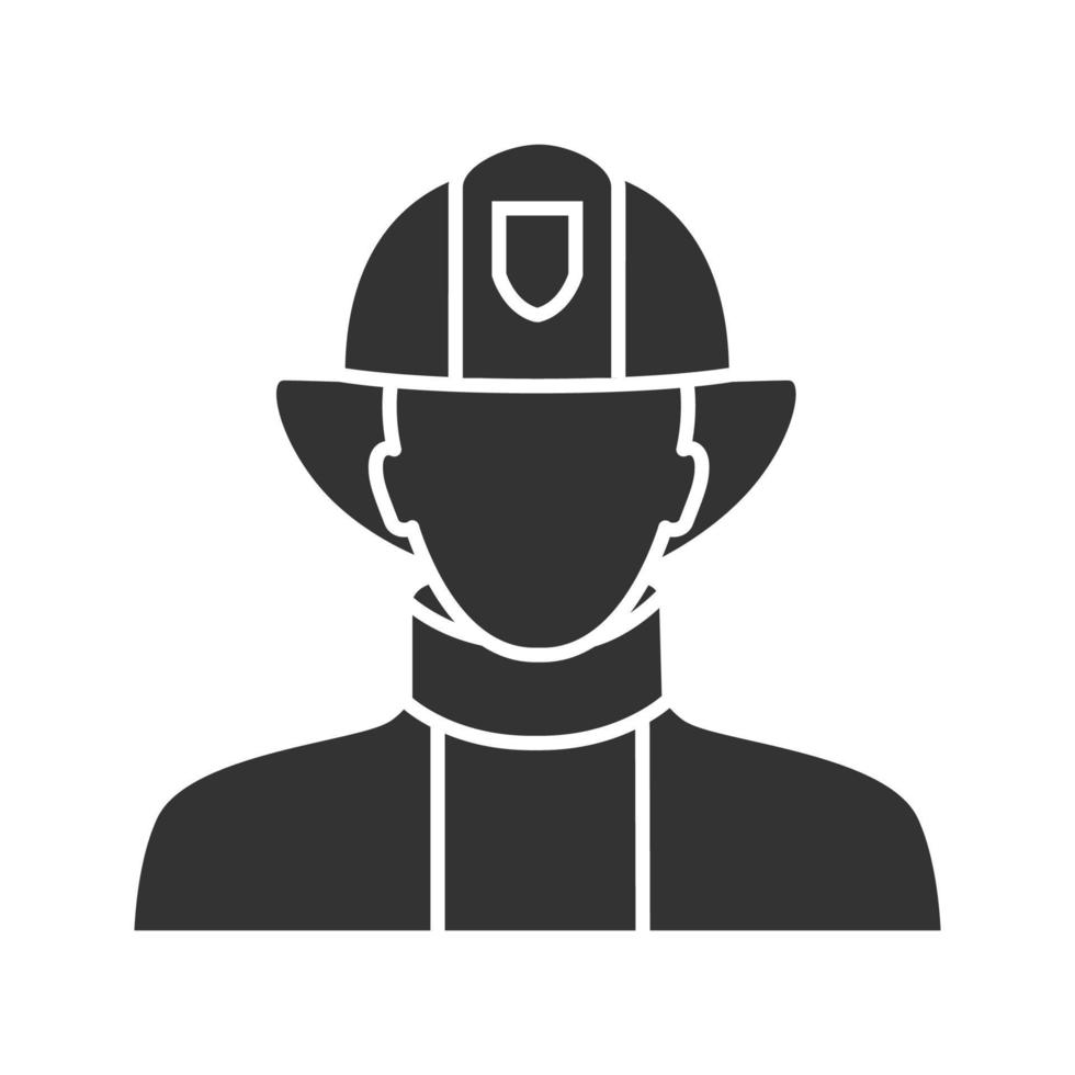 Firefighter glyph icon. Fireman. Dangerous profession. Silhouette symbol. Negative space. Vector isolated illustration