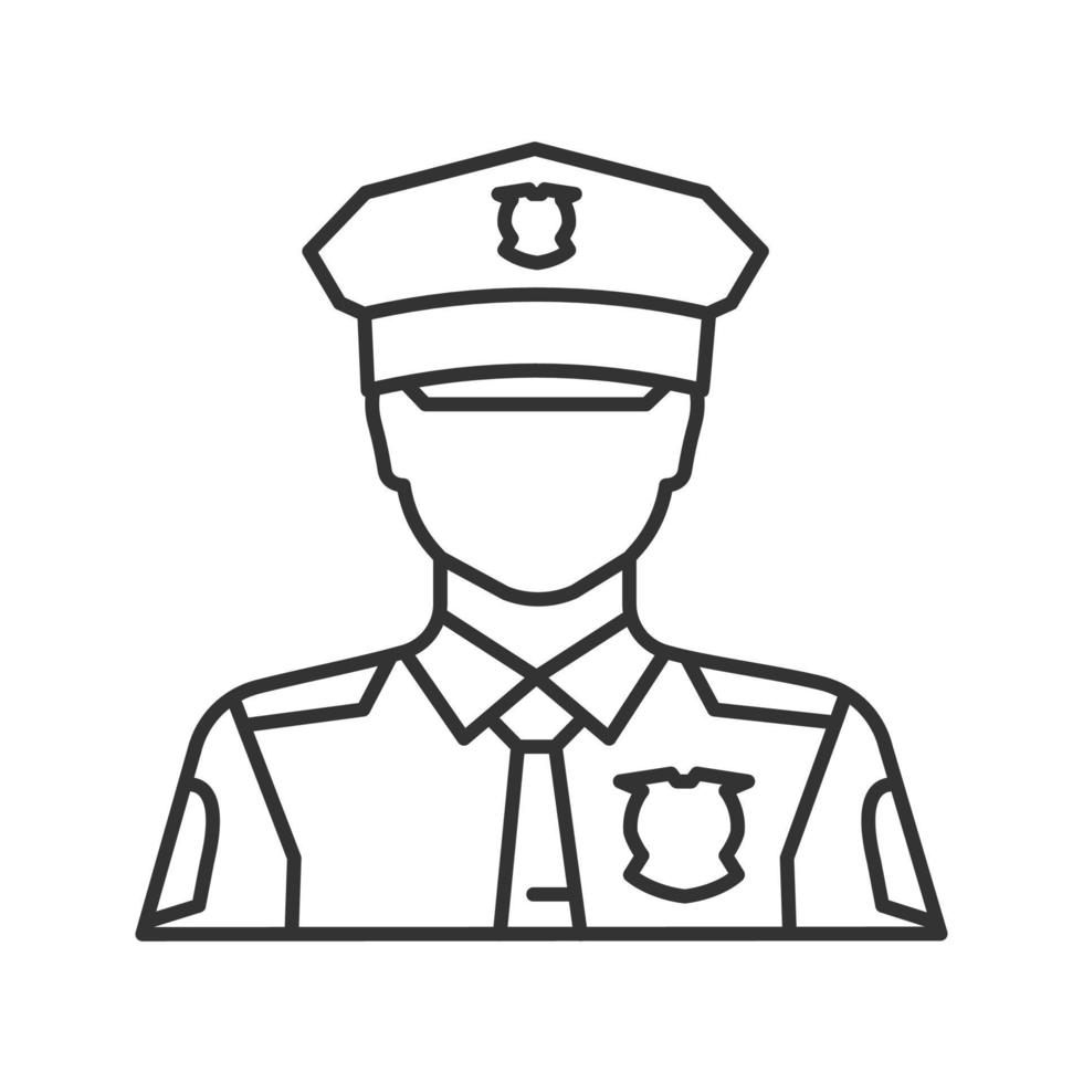 Policeman linear icon. Police officer. Thin line illustration. Contour symbol. Vector isolated outline drawing