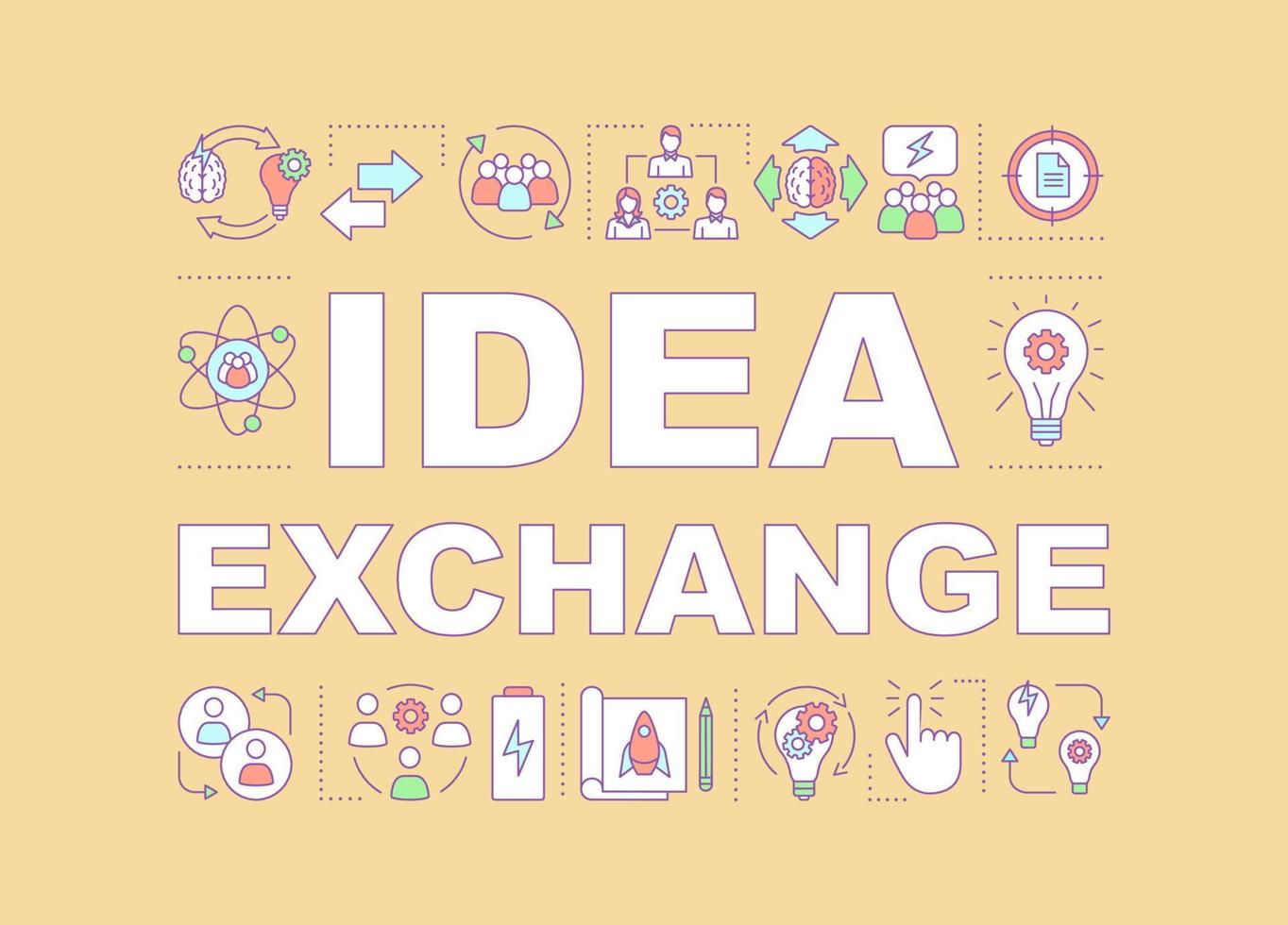 Idea exchange word concepts banner. Efficiency and productivity. Teamwork, cooperation. Project management. Creative thinking. Isolated lettering typography idea with linear icons. Vector illustration