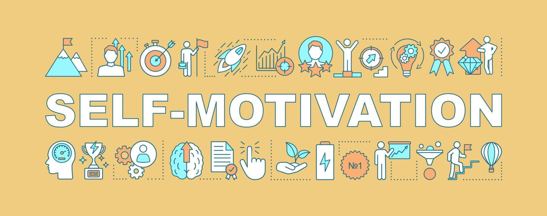 Self motivation word concept banner. Goal achieving. Skill improvement and personal growth. Career development. Isolated lettering typography idea with linear icons. Vector illustration