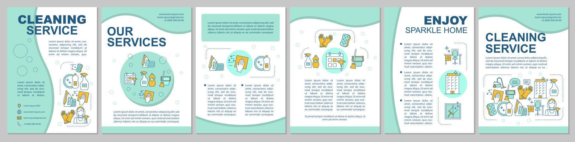 plantilla de folleto de servicio de limpieza. tareas del hogar volante, folleto, diseño de impresión de folletos. tareas del hogar, limpieza. servicio de limpieza. oficina, limpieza de la casa. diseños de página de vectores para revistas, carteles