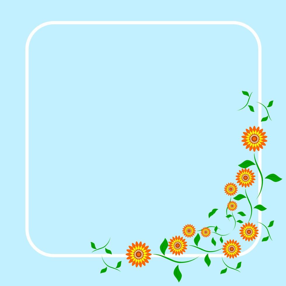 sunflower background, flower pattern, frame template. For Wedding Invitation. Orange, Yellow, Green and Blue vector