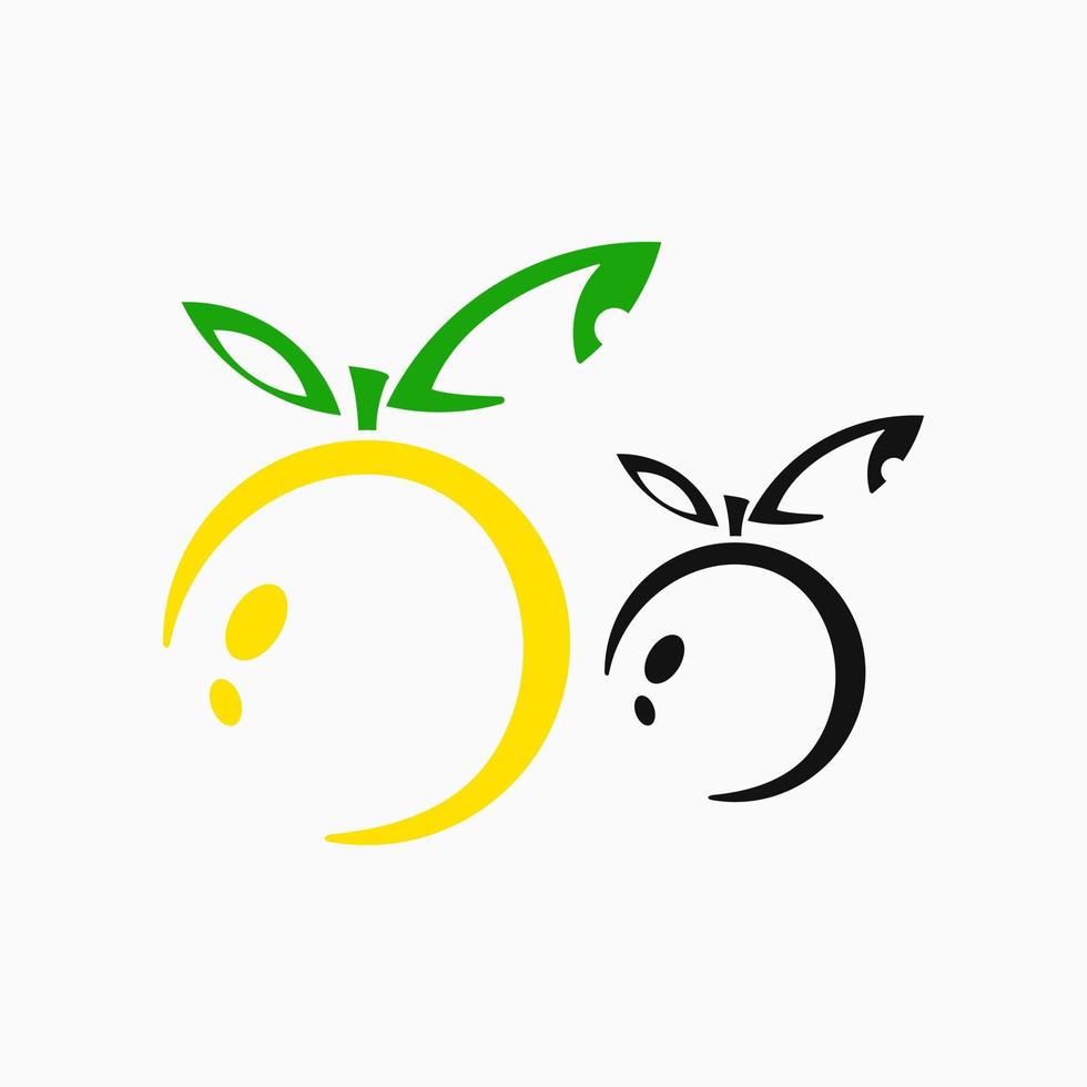 ilustración de vector naranja con estilo de icono de línea. verde, amarillo y negro. sencillo, limpio y fresco. adecuado para logotipos de frutas, iconos, símbolos y signos