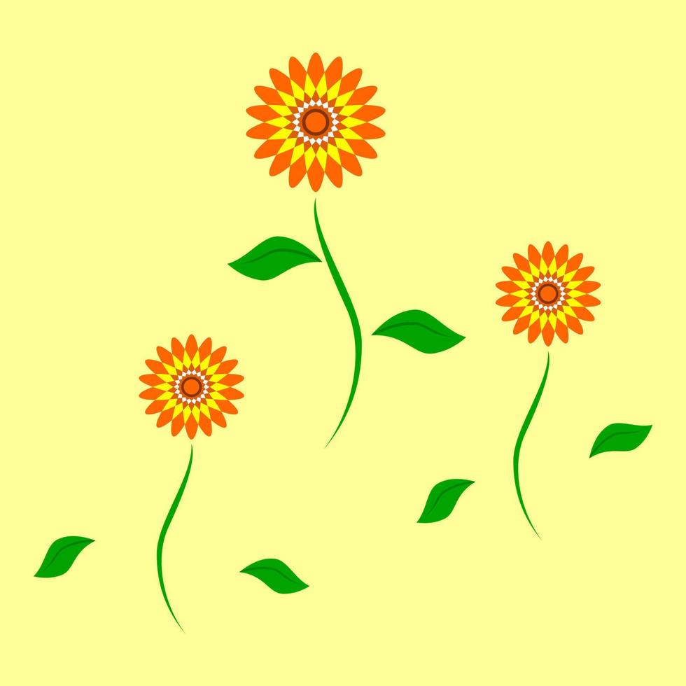 ilustración de tres girasoles voladores, fondo amarillo vector