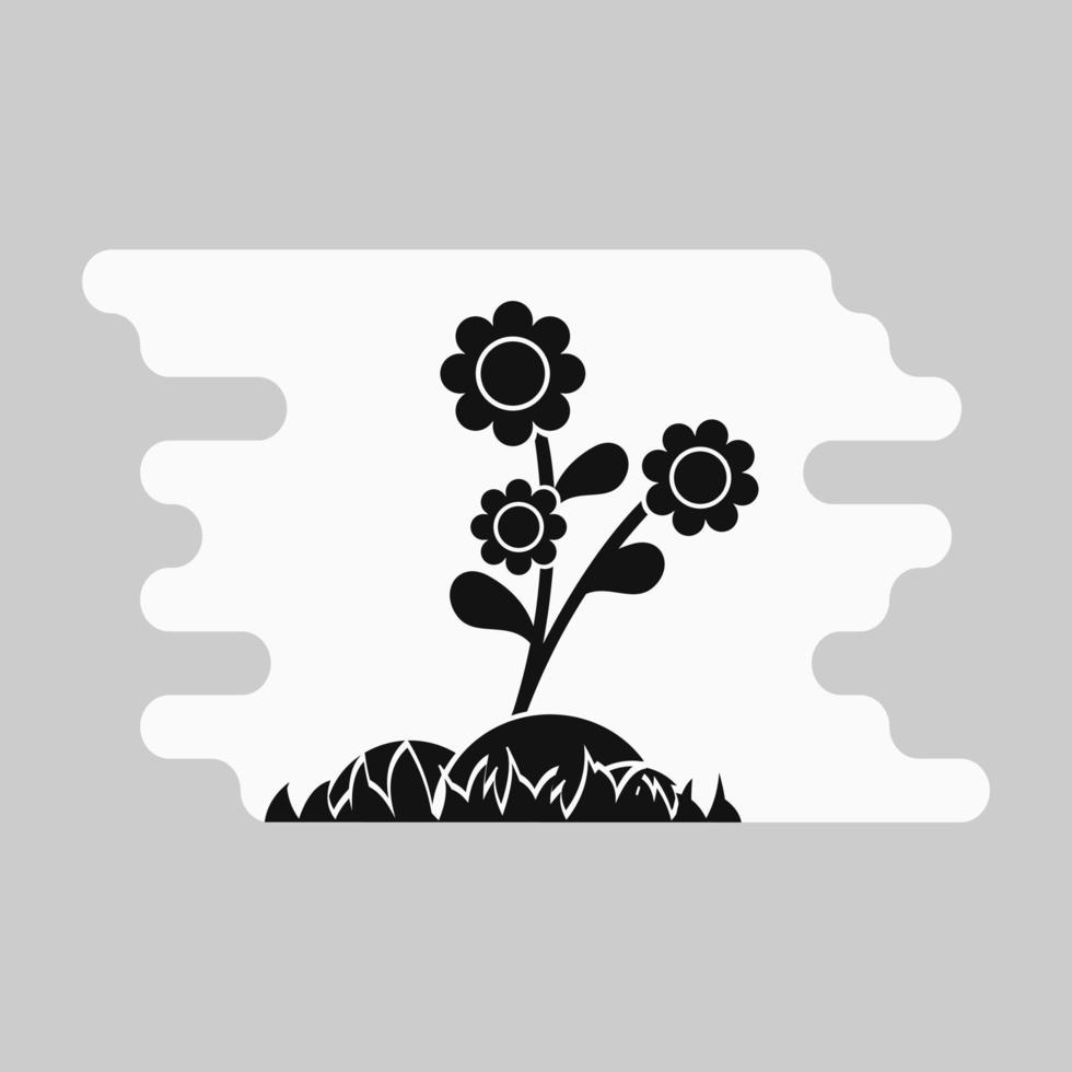 Silhouette vector illustration of a three sunflower. Black and White