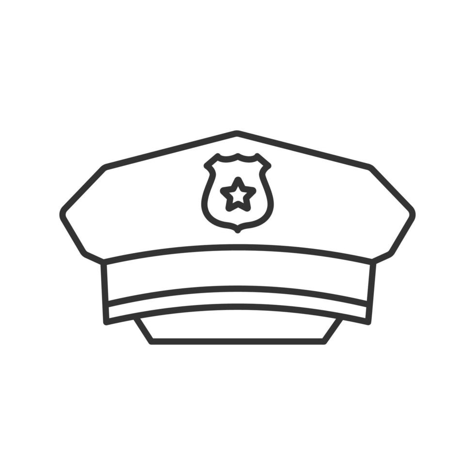 Policeman hat linear icon. Thin line illustration. Cop cap. Contour symbol. Vector isolated outline drawing