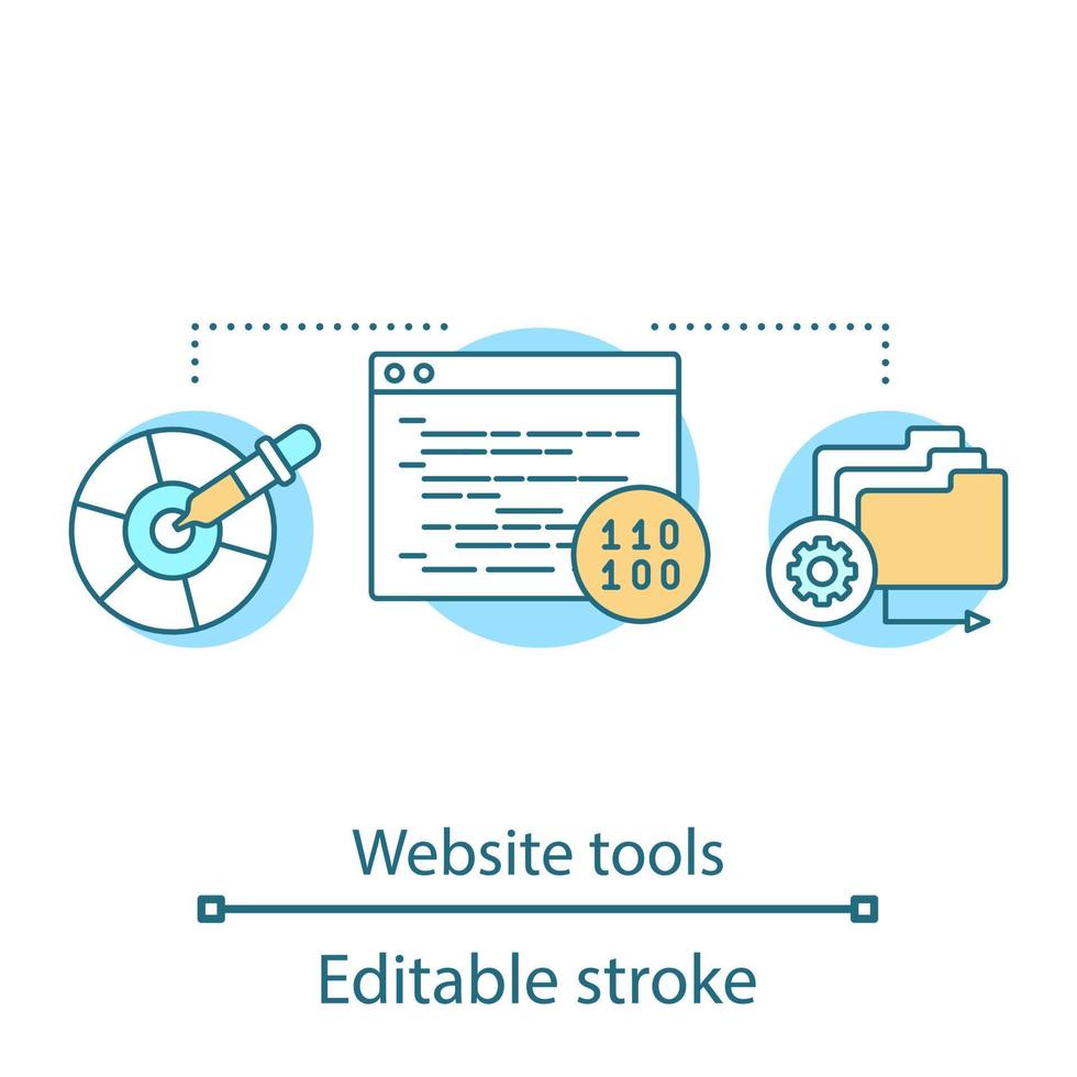 Website tools concept icon. Programming idea thin line illustration. Software development. Coding. Website constructor, builder. Vector isolated outline drawing. Editable stroke