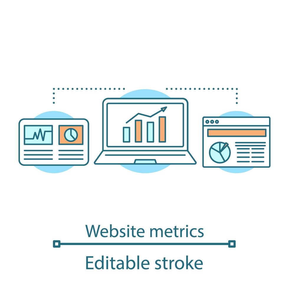 icono del concepto de tráfico del sitio web. Métricas SMM. ilustración de línea delgada de idea de análisis de redes sociales. crecimiento de la audiencia, tasa de conversión de ventas. dibujo de contorno aislado vectorial. trazo editable vector